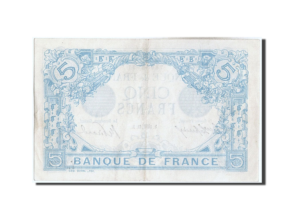 France, 5 Francs, 5 F 1912-1917 ''Bleu'', 1913, KM #70, 1913-10-04, AU(50-53),..