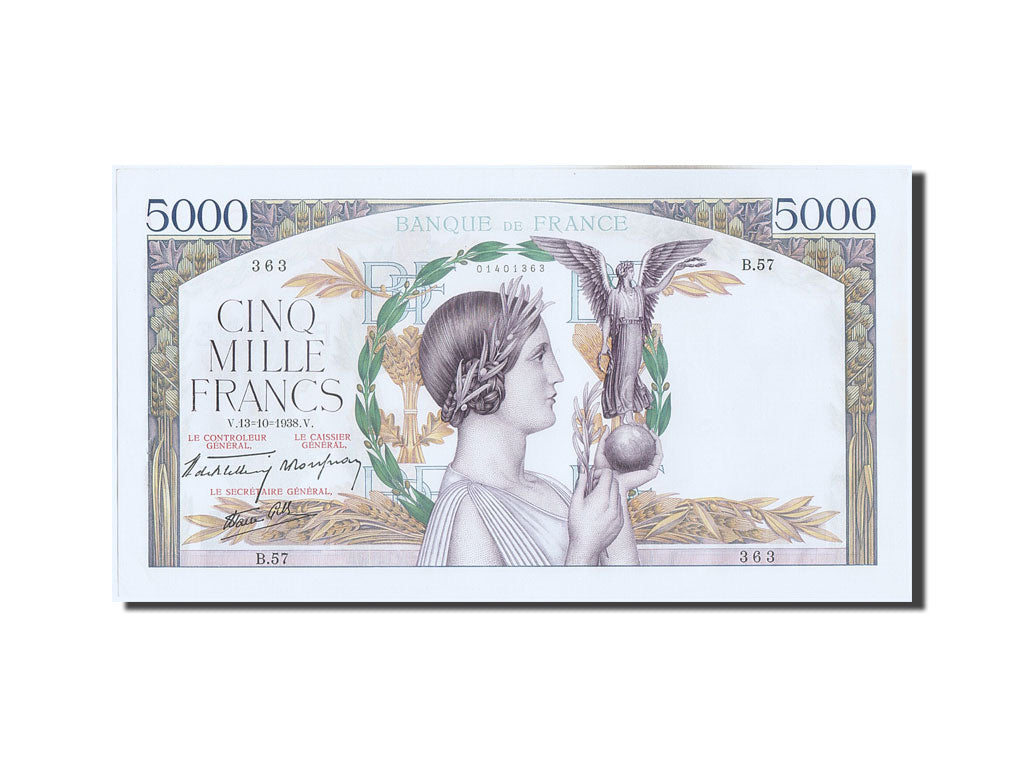 France, 500 Francs, 5 000 F 1934-1944 ''Victoire'', 1938, KM #88c, 1938-10-13,..
