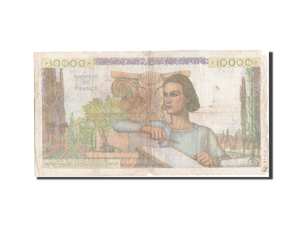 France, 10,000 Francs, 10 000 F 1945-1956 ''Génie Français'', 1953, KM #132d, VG