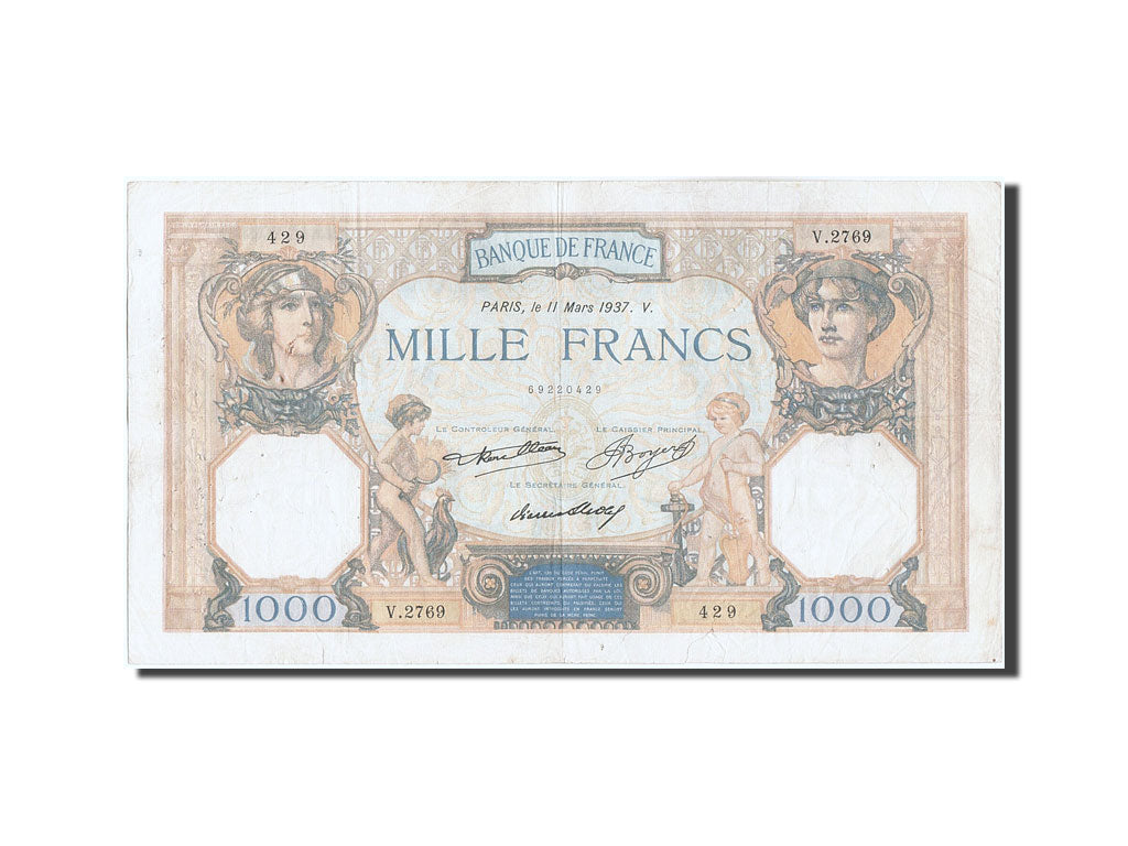 Biljet, Frankrijk, 1000 Francs, 1 000 F 1927-1940 ''Cérès et Mercure'', 1937