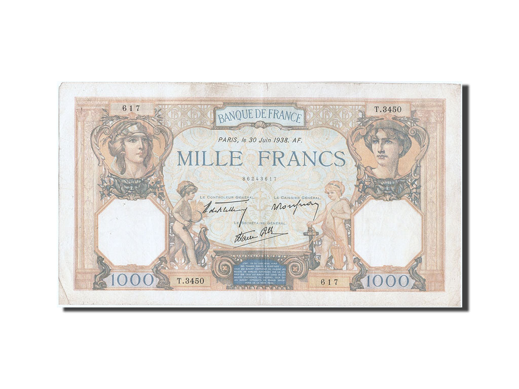 Banknot, Francja, 1000 Francs, Cérès et Mercure, 1938, 1938-06-30, VF(20-25)