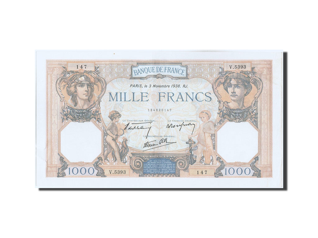Billet, France, 1000 Francs, 1 000 F 1927-1940 ''Cérès et Mercure'', 1938
