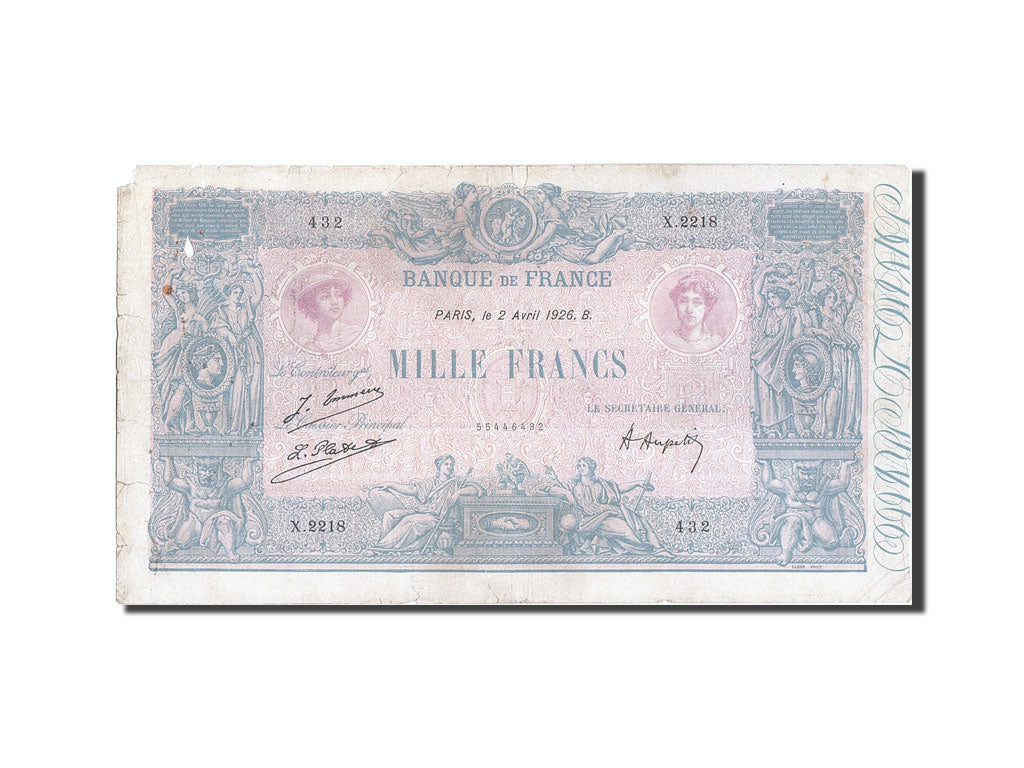 Banknote, France, 1000 Francs, 1 000 F 1889-1926 ''Bleu et Rose'', 1926