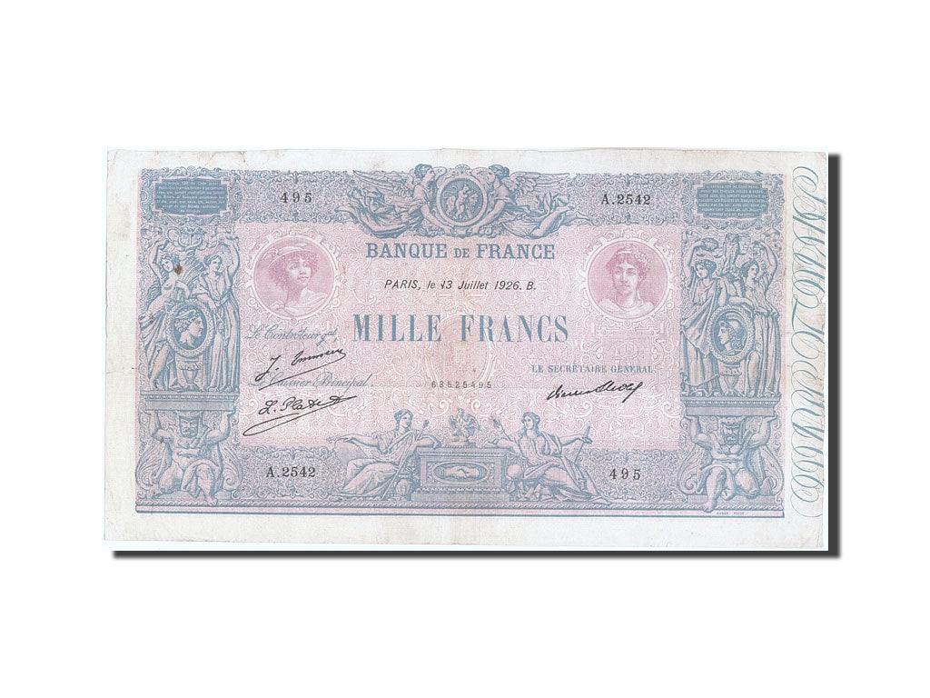 Billete, Francia, 1000 Francs, 1 000 F 1889-1926 ''Bleu et Rose'', 1926
