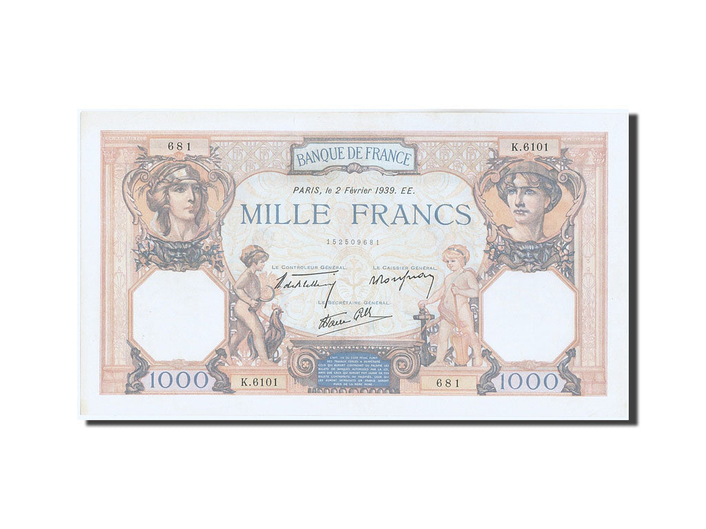 Banknote, France, 1000 Francs, 1 000 F 1927-1940 ''Cérès et Mercure'', 1939