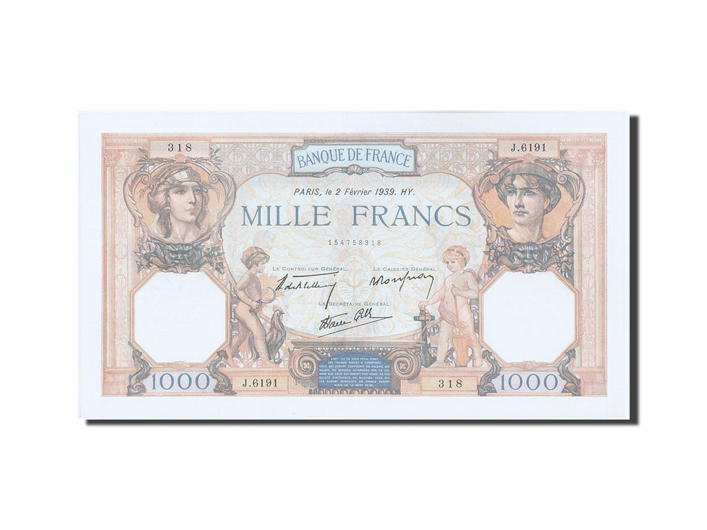 Francia, 1000 Francs, 1 000 F 1927-1940 ''Cérès et Mercure'', 1939, KM:90c,...