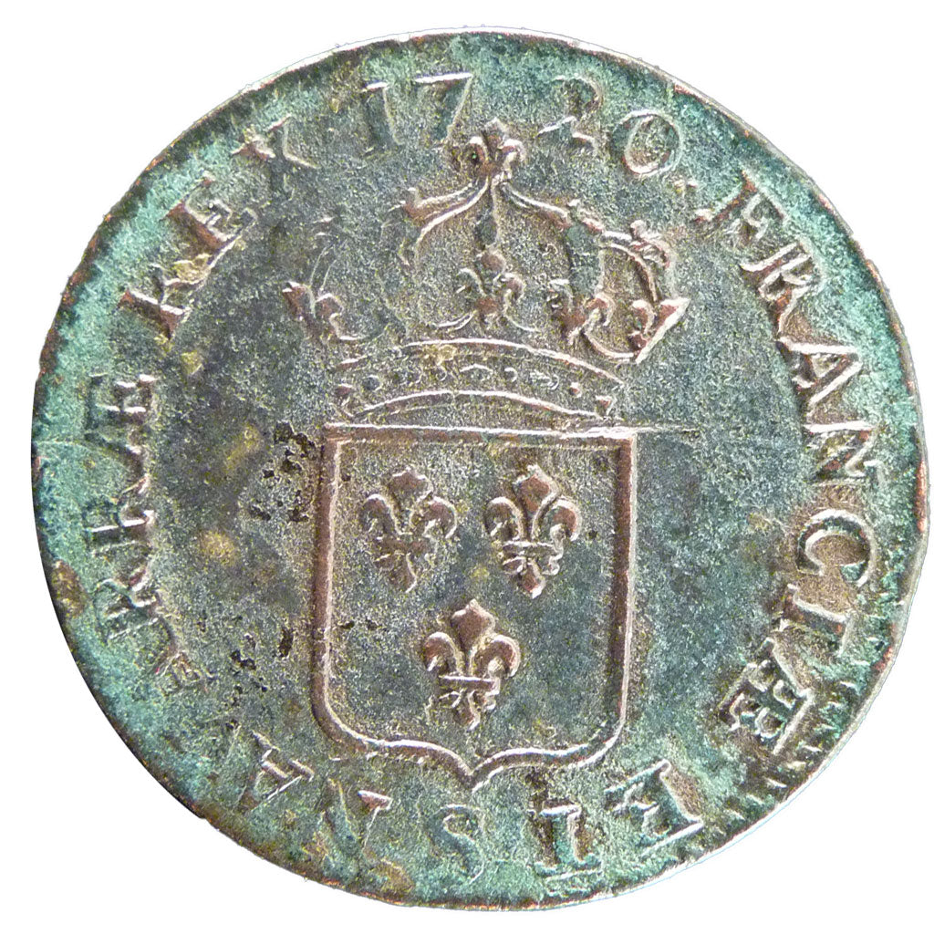 FRANCE, Demi sol au buste enfantin, 1/2 Sol, 1720, Reims, VF(30-35), Copper,...