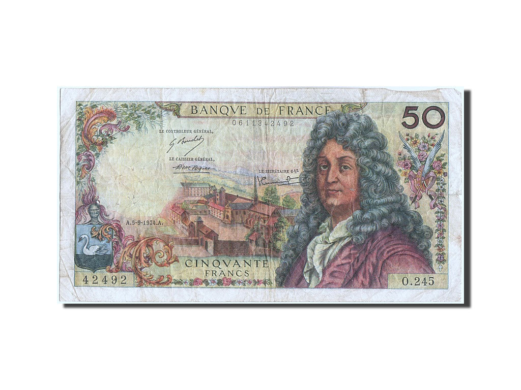 FRANCE, 50 Francs, 50 F 1962-1976 ''Racine'', 1974, KM:148d, 1974-09-05, VF(2...