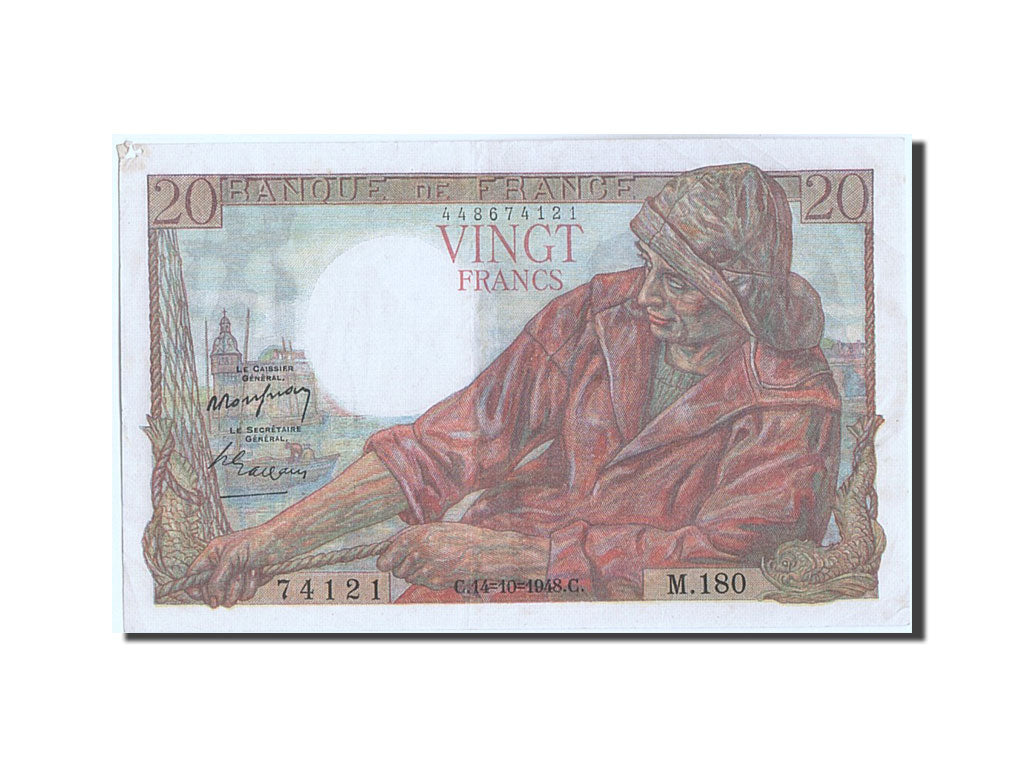 FRANCE, 20 Francs, 20 F 1942-1950 ''Pêcheur'', KM:100c, 1948-10-14, VF(30-35...