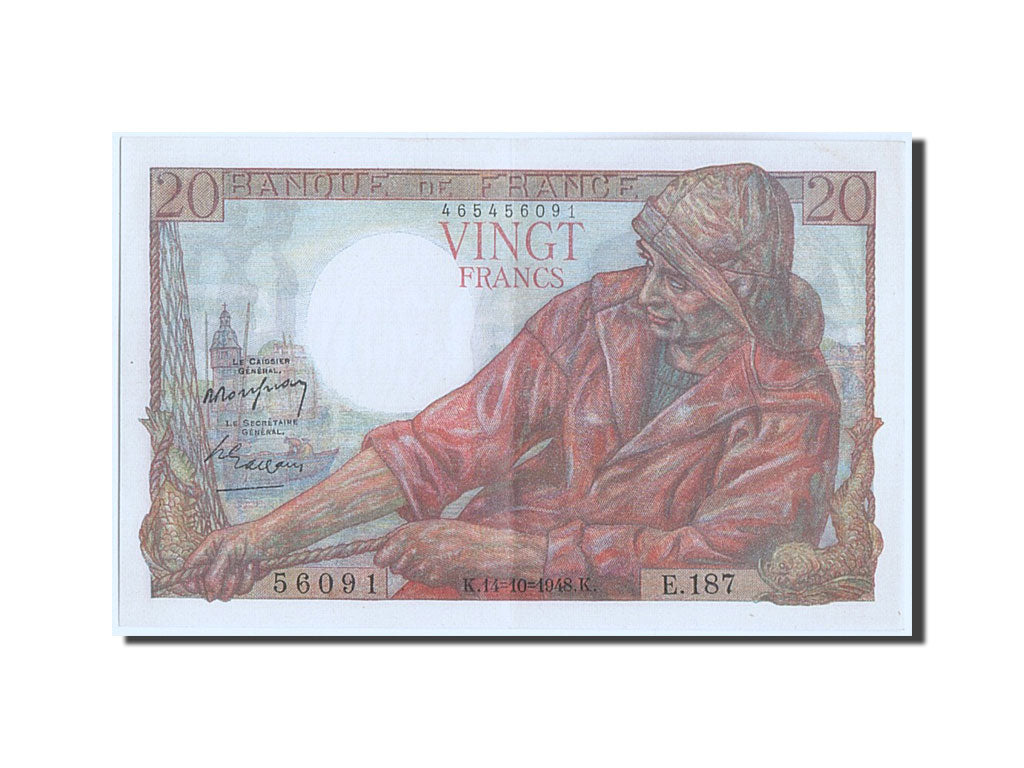 FRANCE, 20 Francs, 20 F 1942-1950 ''Pêcheur'', 1948, KM:100c, 1948-10-14, AU...