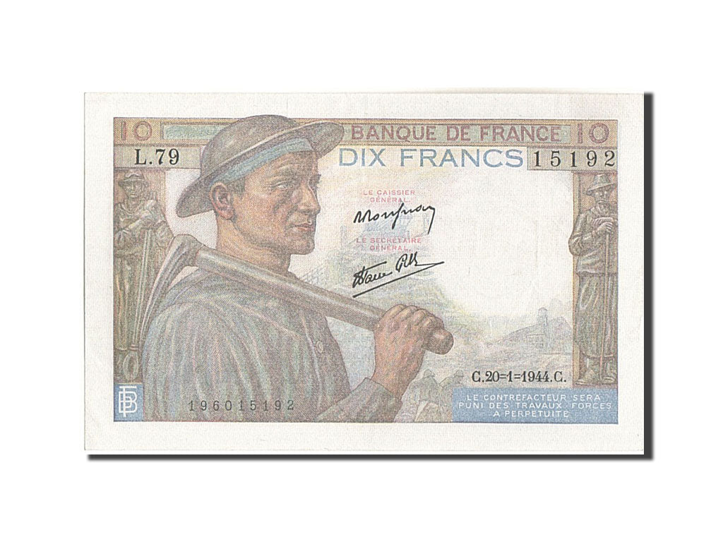 Billet, France, 10 Francs, 10 F 1941-1949 ''Mineur'', 1944, 1944-01-20, SPL