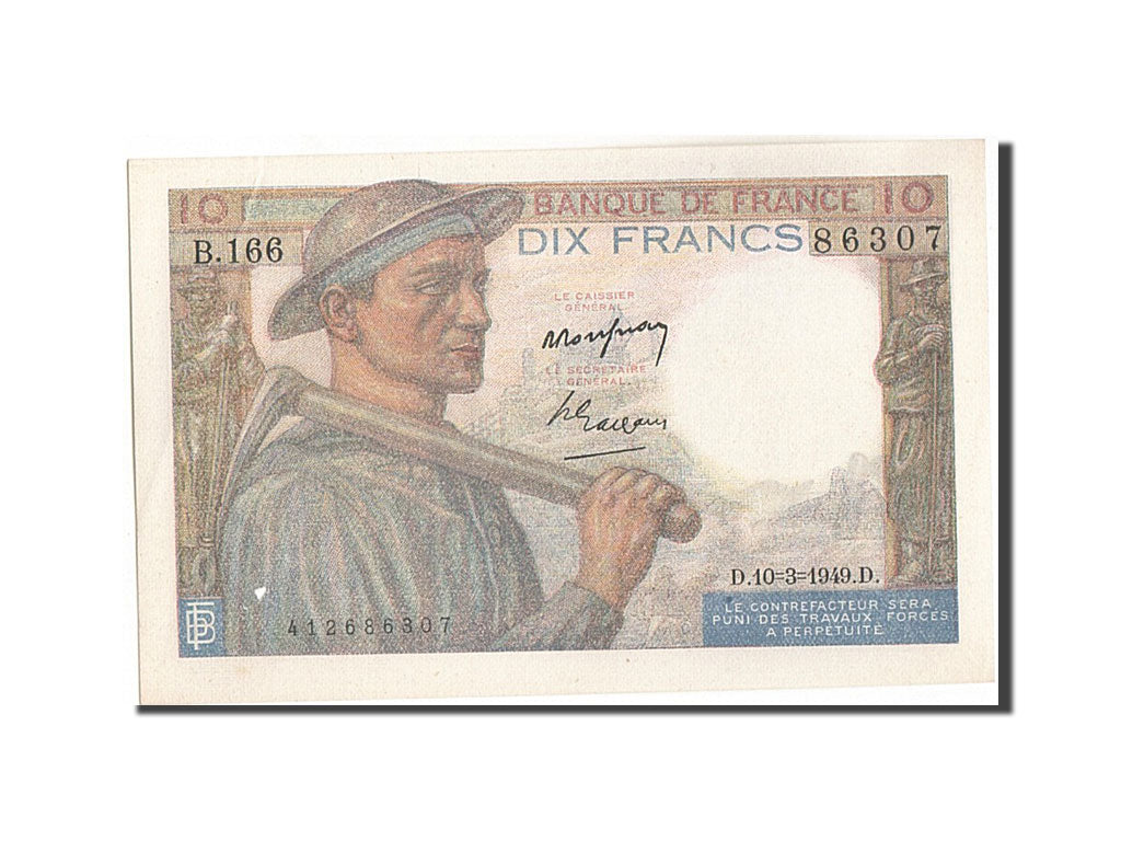 Banconote, Francia, 10 Francs, 10 F 1941-1949 ''Mineur'', 1949, 1949-03-10, SPL