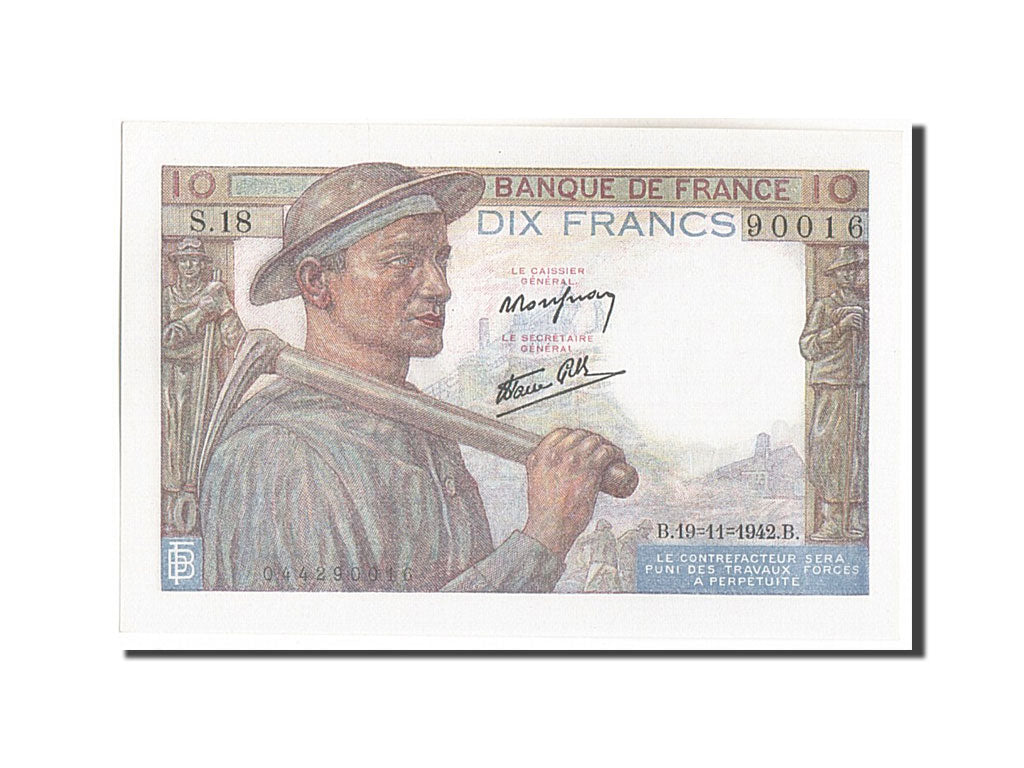 FRANCE, 10 Francs, 10 F 1941-1949 ''Mineur'', Undated (1942), KM:99b, 1942-11...