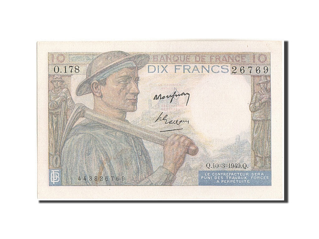 Banknote, France, 10 Francs, 10 F 1941-1949 ''Mineur'', 1949, 1949-03-10