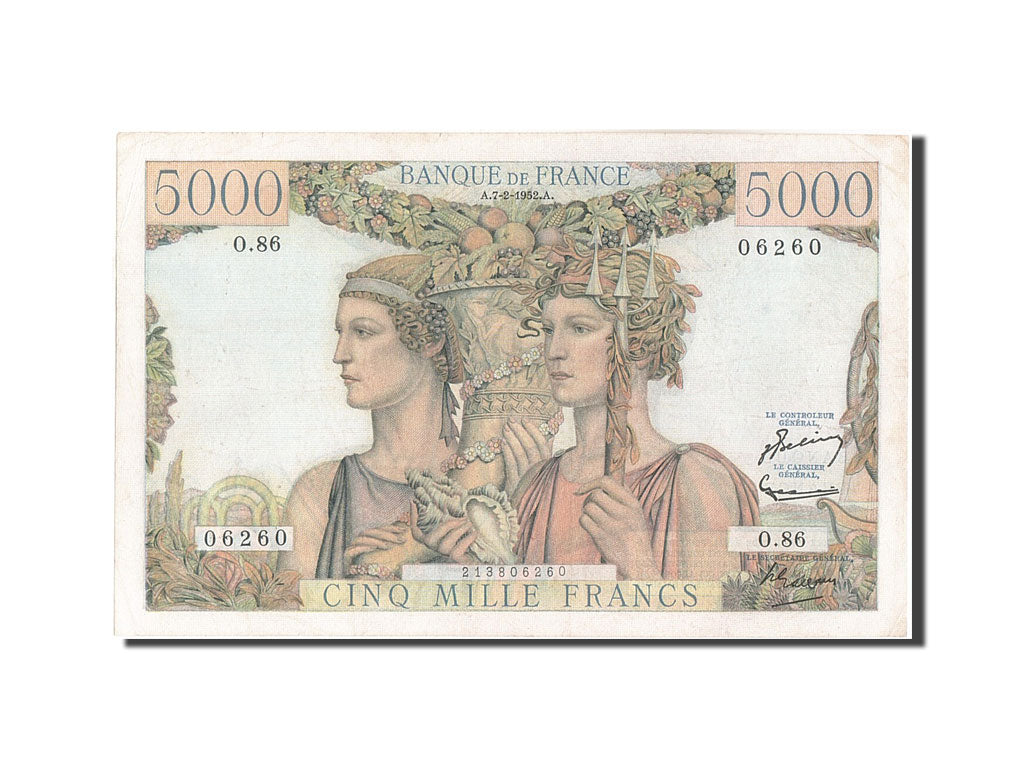 FRANCE, 5000 Francs, 5 000 F 1949-1957 ''Terre et Mer'', 1952, KM:131c, 1952-...