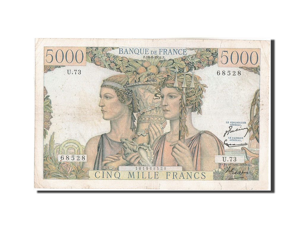FRANCE, 5000 Francs, 5 000 F 1949-1957 ''Terre et Mer'', 1951, KM:131c, 1951-...