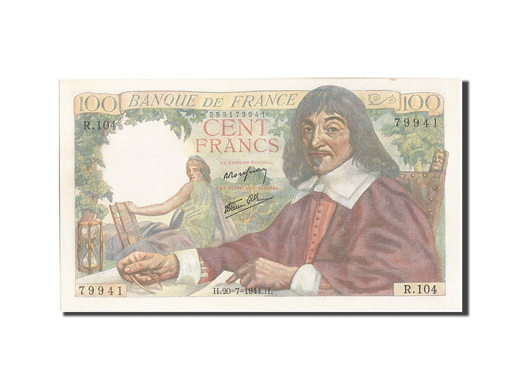FRANCE, 100 Francs, 100 F 1942-1944 ''Descartes'', 1944, KM:101a, 1944-07-20,...