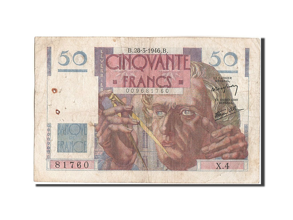 FRANCE, 50 Francs, 50 F 1946-1951 ''Le Verrier'', 1946, KM:127a, 1946-03-28,...