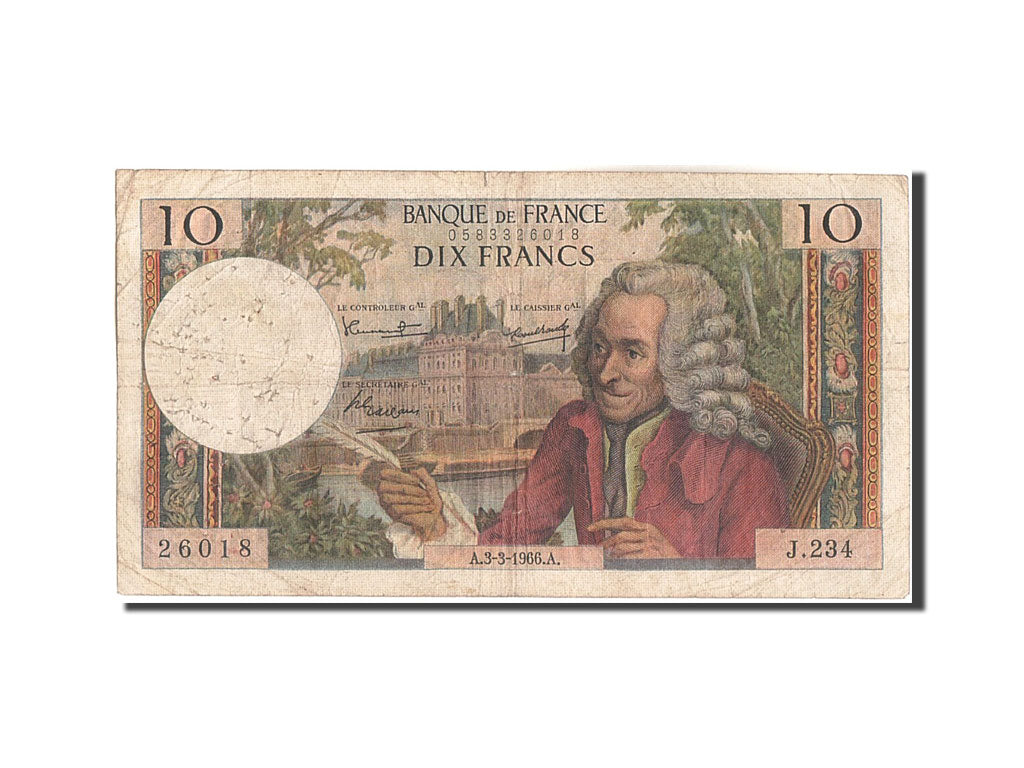 Billet, France, 10 Francs, 10 F 1963-1973 ''Voltaire'', 1966, 1966-03-03, TB