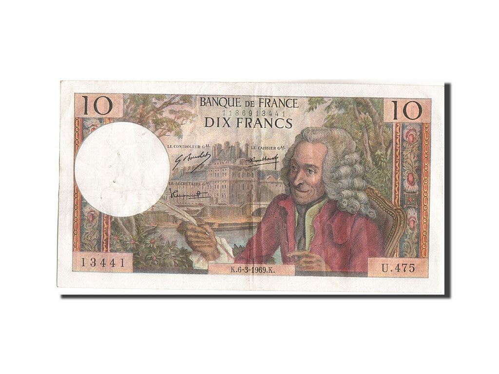 FRANCE, 10 Francs, 10 F 1963-1973 ''Voltaire'', 1969, KM:147c, 1969-03-06, EF...