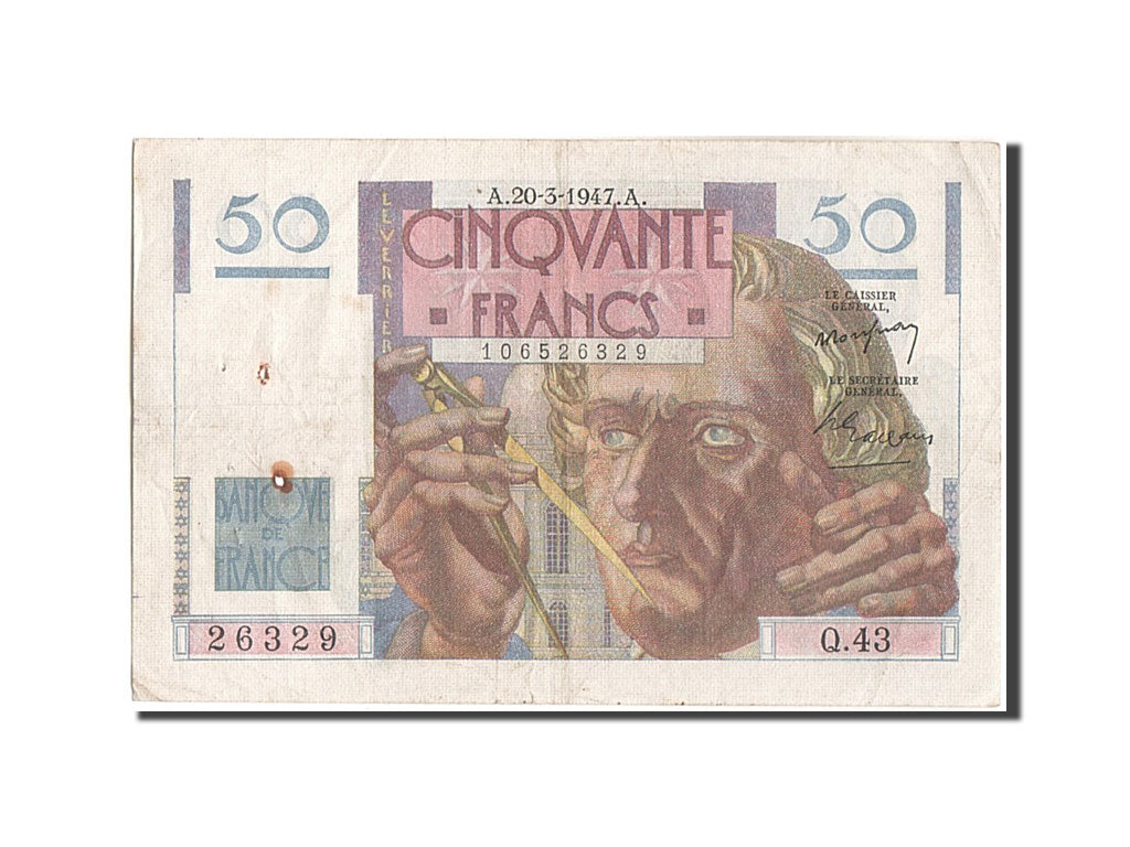 Geldschein, Frankreich, 50 Francs, 50 F 1946-1951 ''Le Verrier'', 1947