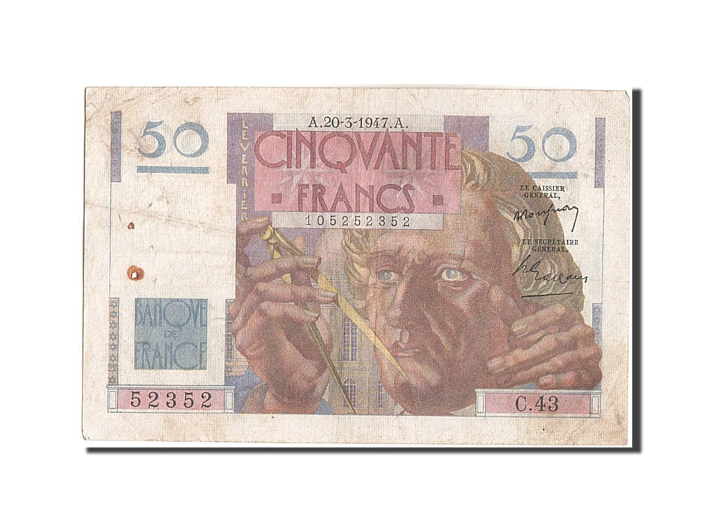 France, 50 Francs, 50 F 1946-1951 ''Le Verrier'', 1947, KM:127b, 1947-03-20,...