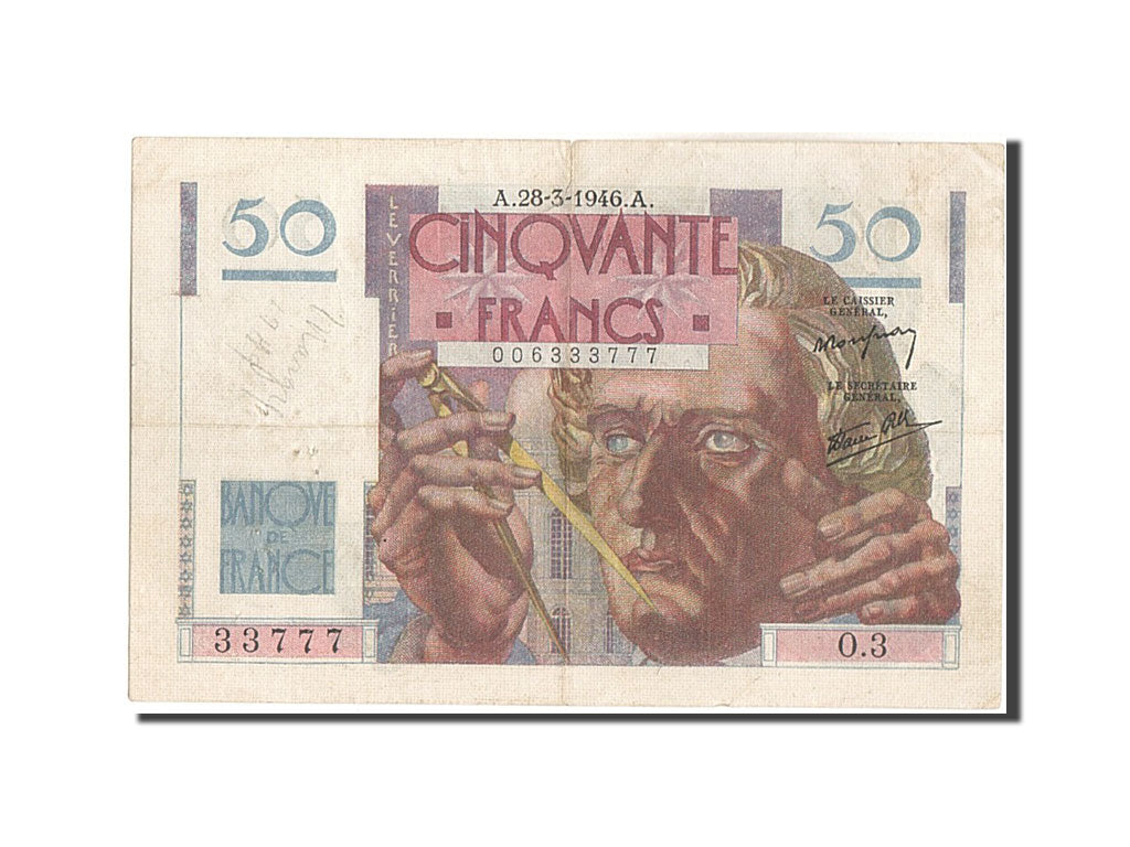 France, 50 Francs, 50 F 1946-1951 ''Le Verrier'', 1946, KM:127a, 1946-03-28,...