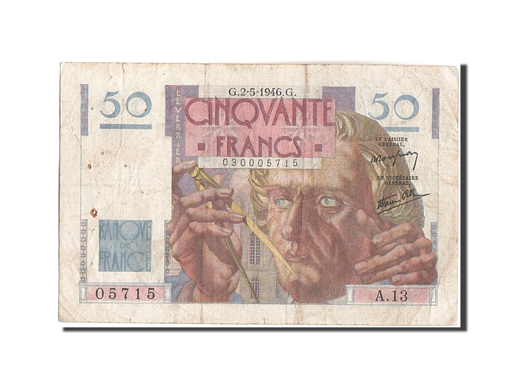 Banconote, Francia, 50 Francs, 50 F 1946-1951 ''Le Verrier'', 1946, 1946-05-02