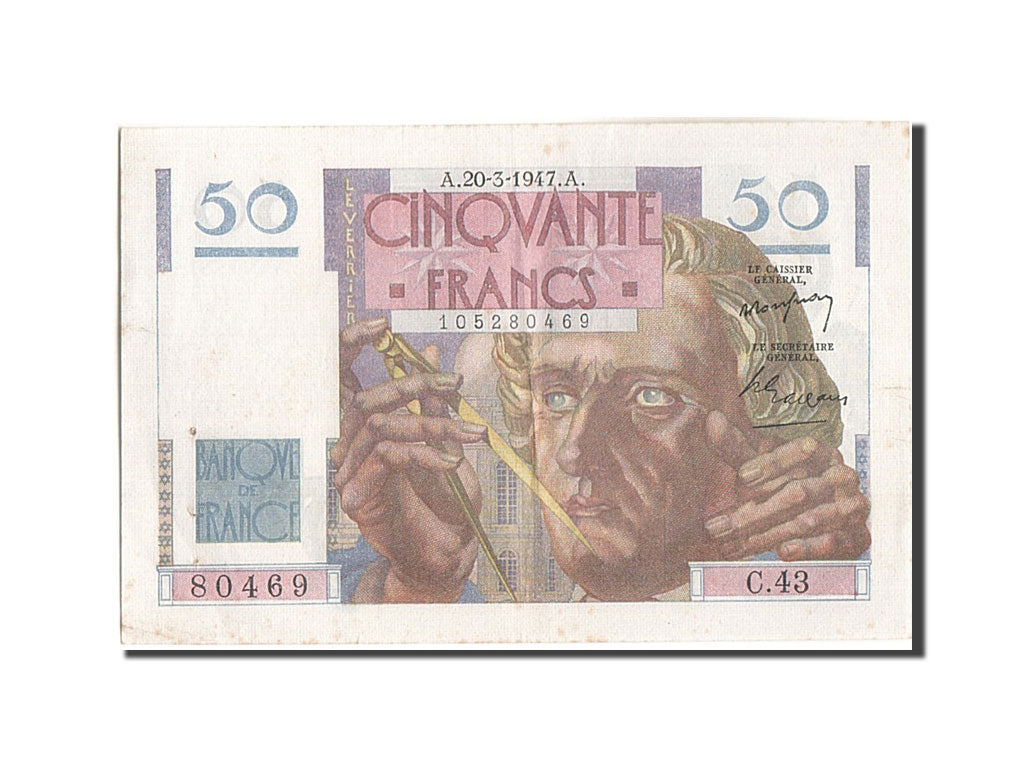 Francia, 50 Francs, 50 F 1946-1951 ''Le Verrier'', 1947, KM:127b, 1947-03-20,...