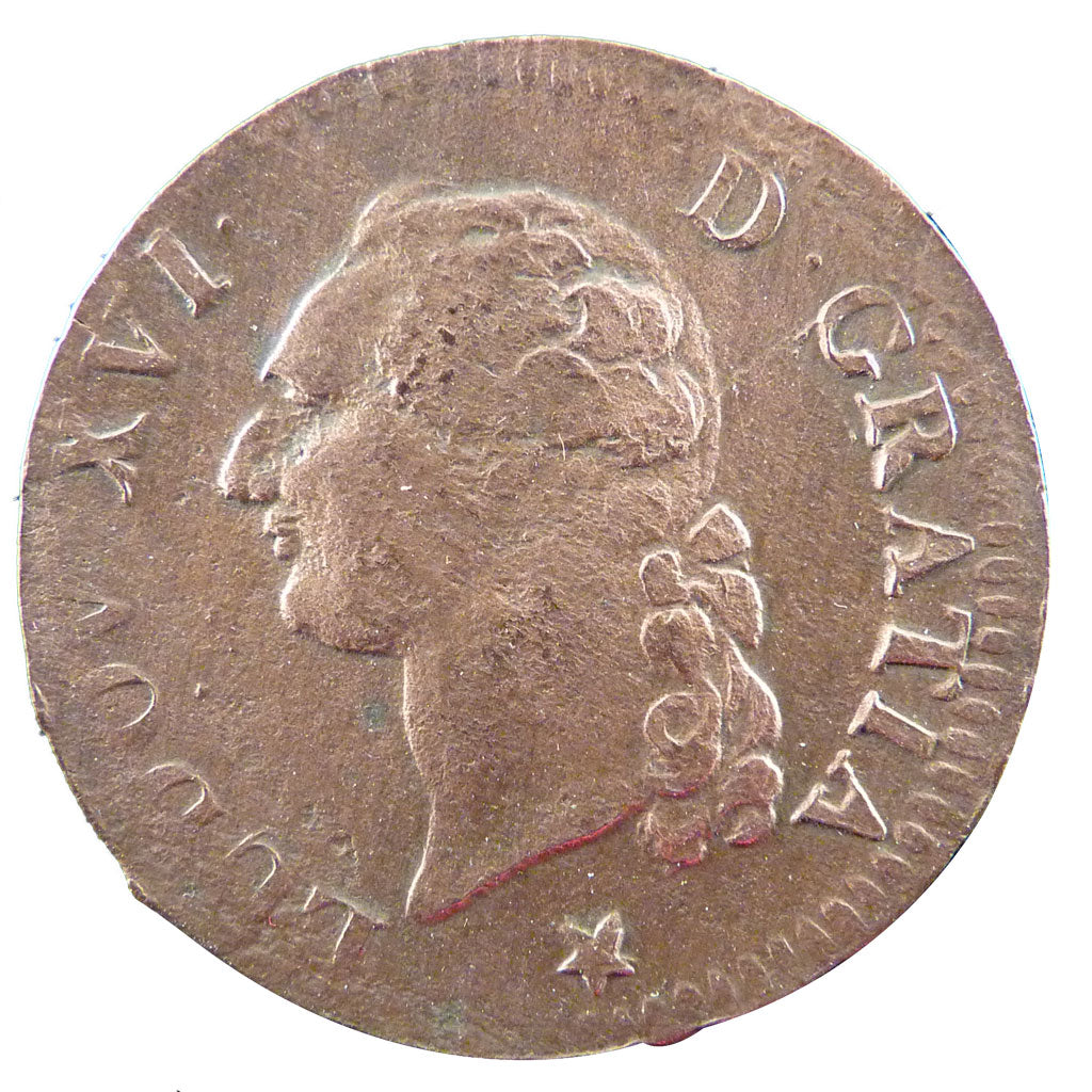FRANCE, Sol à l'Ecu, 1791, Lille, VF(30-35), Copper, Gadoury #350, 12.20