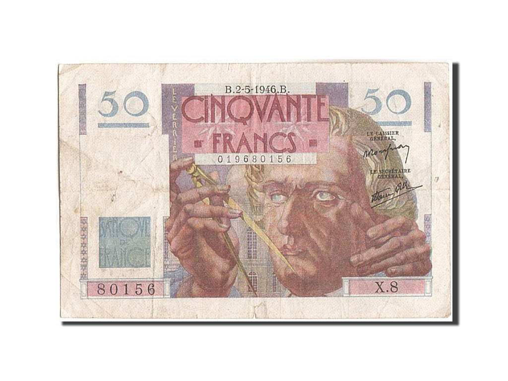 Banknote, France, 50 Francs, 50 F 1946-1951 ''Le Verrier'', 1946, 1946-05-02