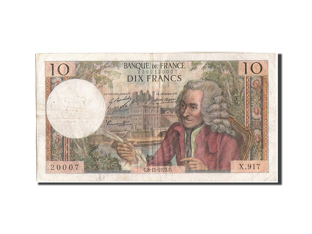 Banknote, France, 10 Francs, 10 F 1963-1973 ''Voltaire'', 1973, 1973-11-08