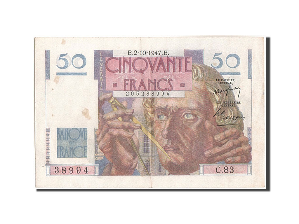 France, 50 Francs, 50 F 1946-1951 ''Le Verrier'', 1947, KM:127b, 1947-10-02,...