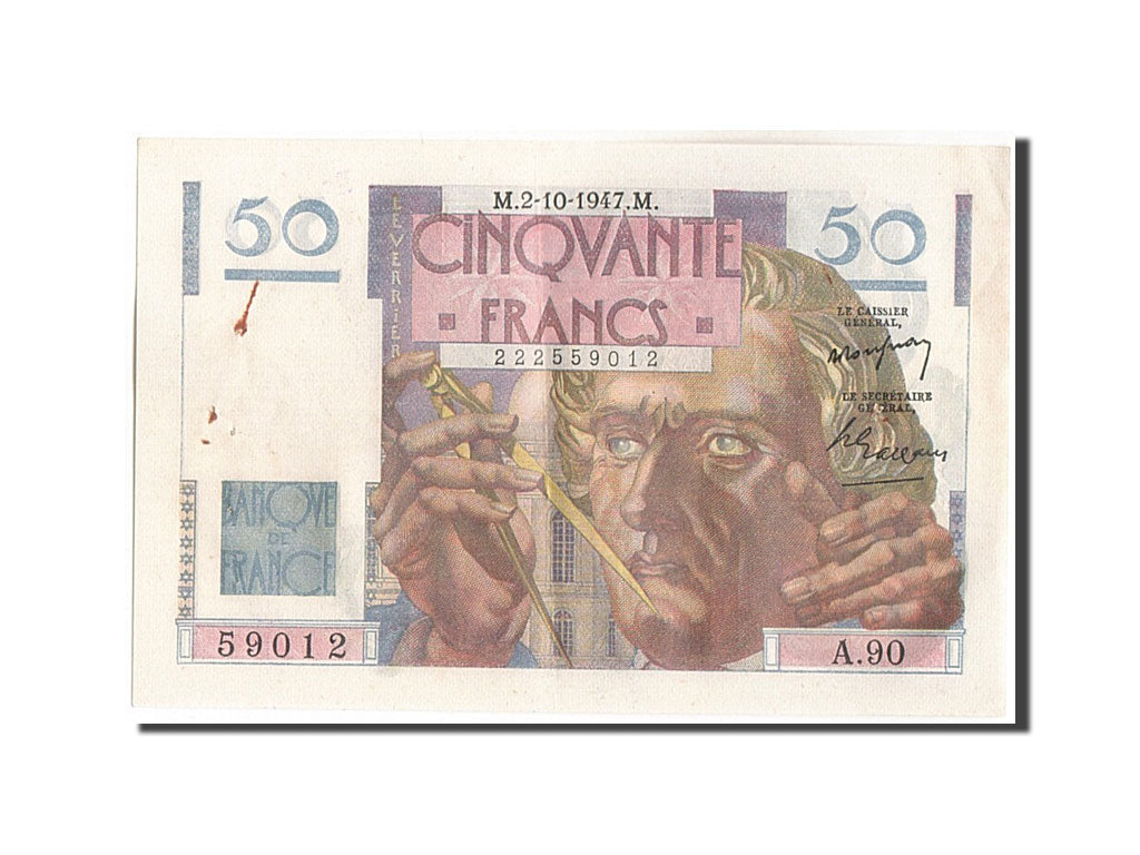 Banknote, France, 50 Francs, 50 F 1946-1951 ''Le Verrier'', 1947, 1947-10-02