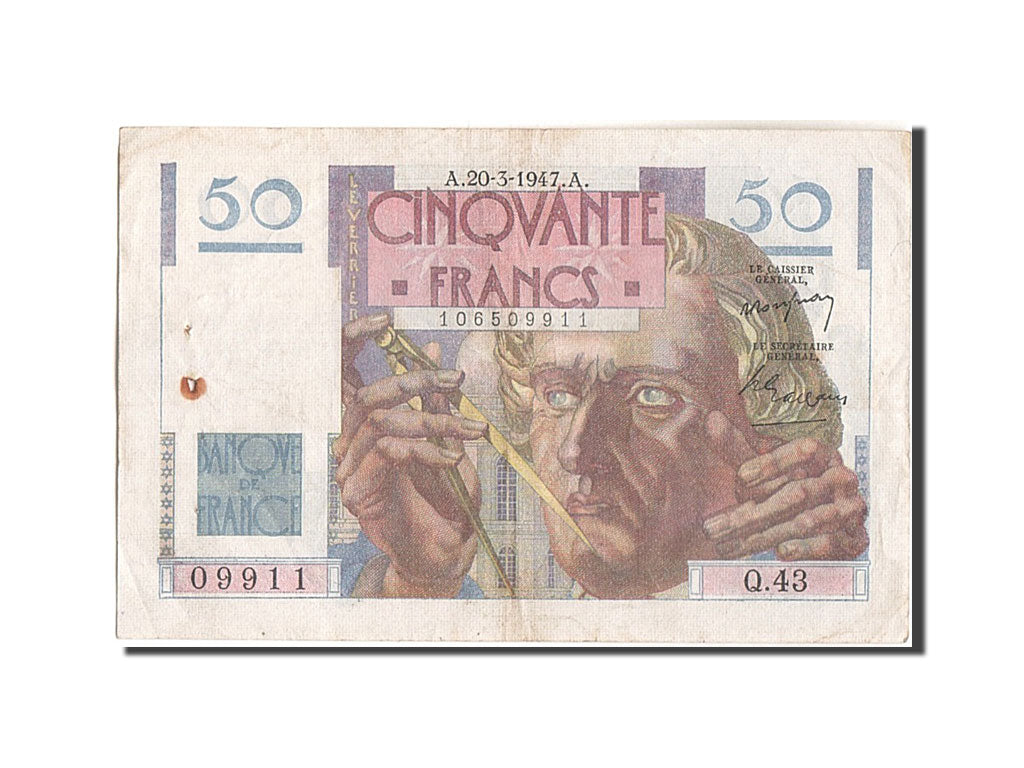 France, 50 Francs, 50 F 1946-1951 ''Le Verrier'', KM:127b, 1947-03-20, TB