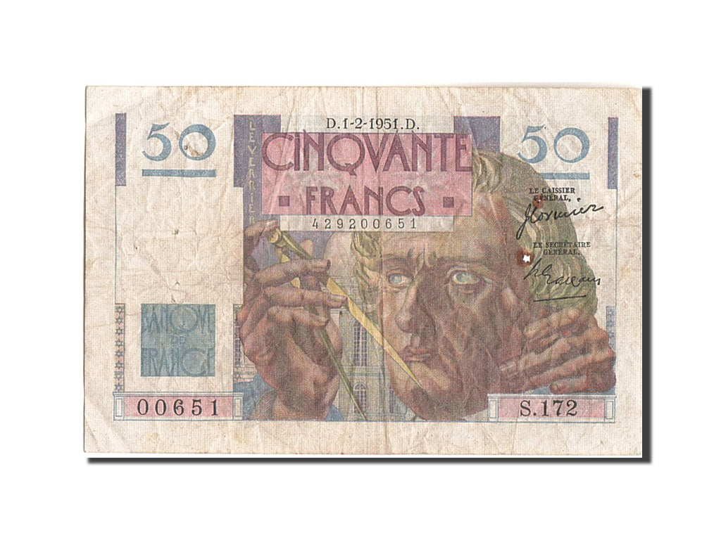 Banknote, France, 50 Francs, 50 F 1946-1951 ''Le Verrier'', 1951, 1951-02-01