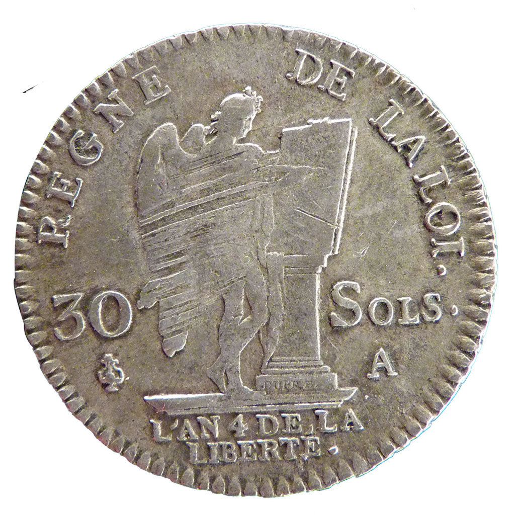 FRANCE, 30 sols françois, 30 Sols, 1792, Paris, VF(30-35), Silver, Gadoury #39, 