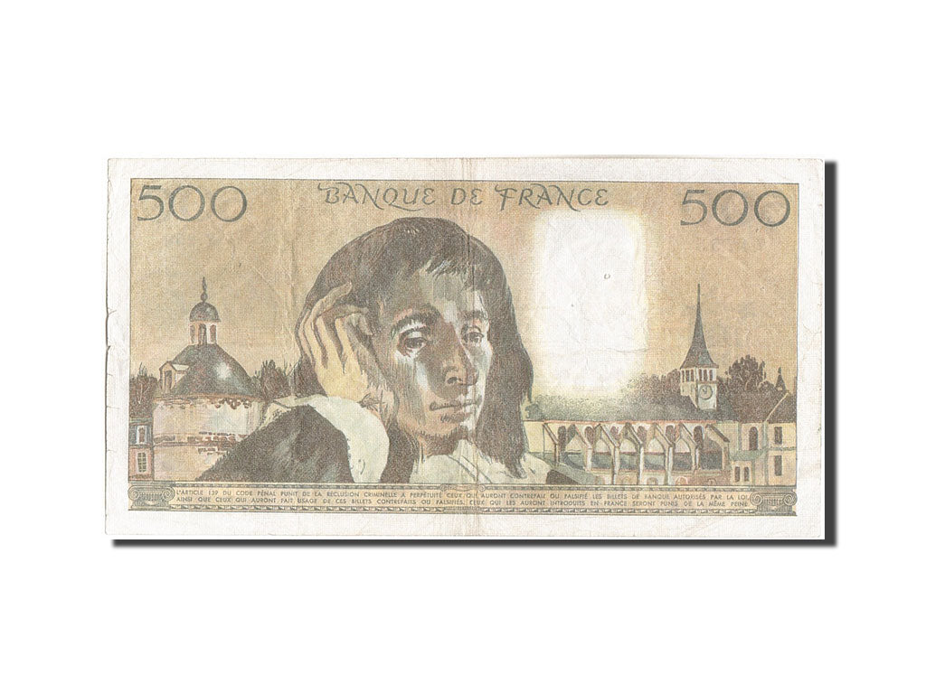 France, 500 Francs, 500 F 1968-1993 ''Pascal'', 1987, KM:156f, 1987-01-22, VF...