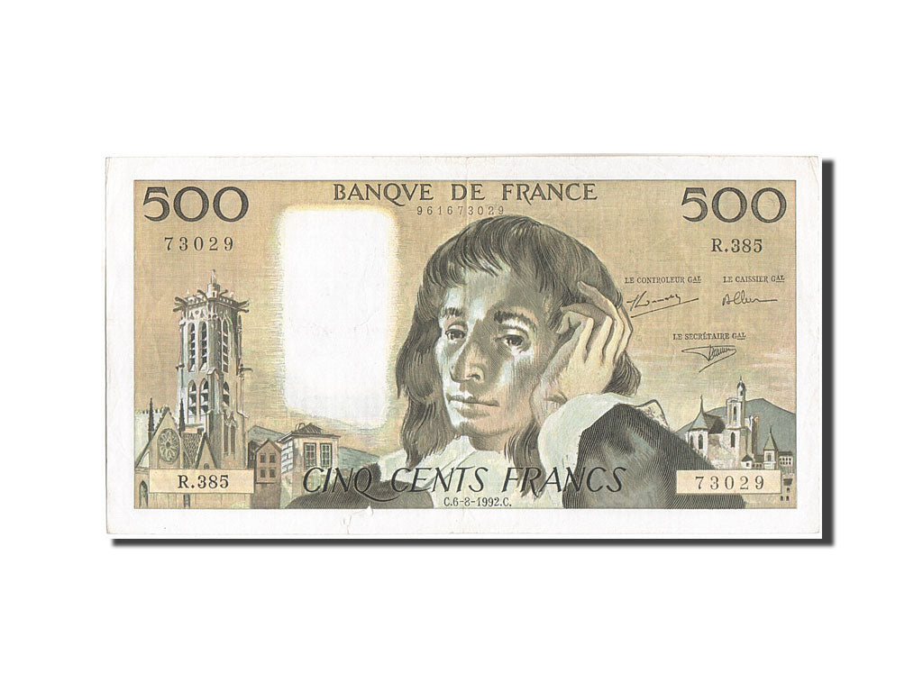France, 500 Francs, 500 F 1968-1993 ''Pascal'', 1992, KM:156i, 1992-08-06, VF...