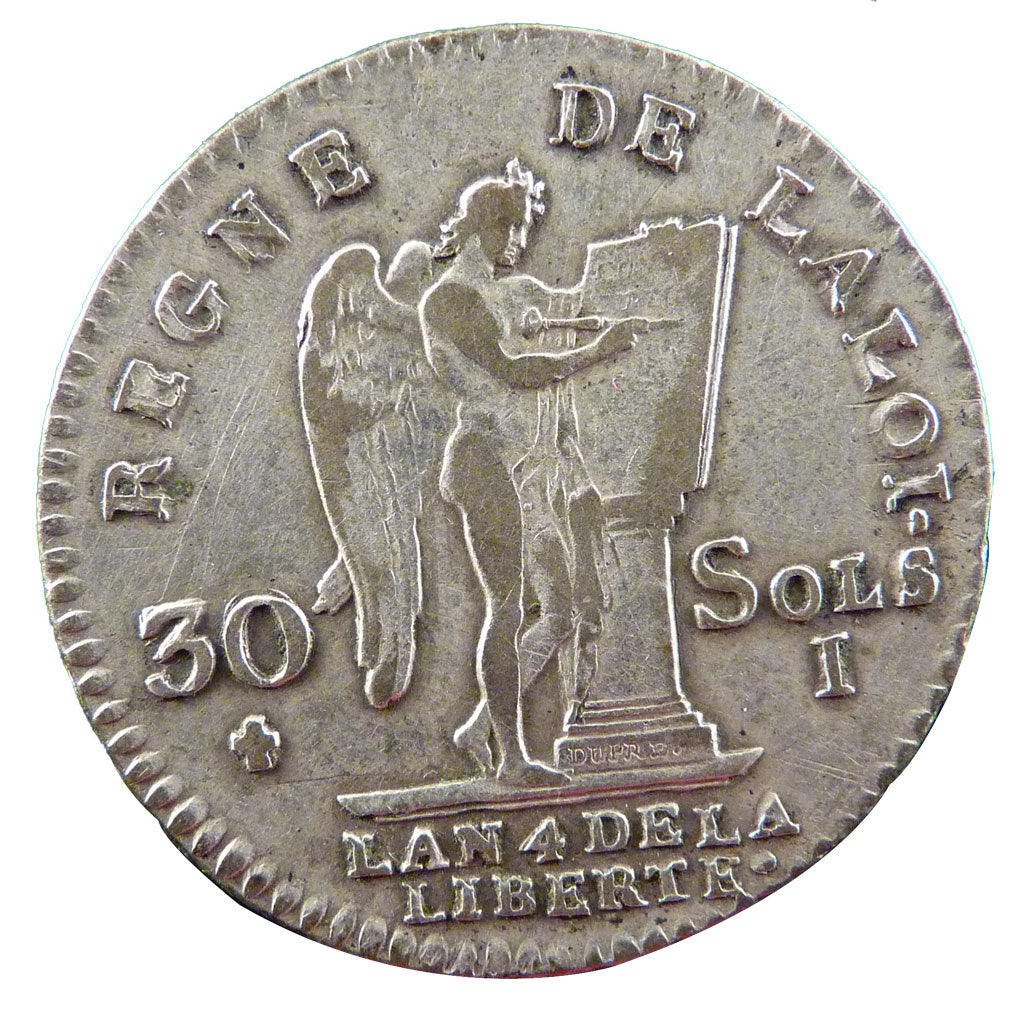 FRANCE, 30 sols françois, 30 Sols, 1792, Limoges, KM #606.7, VF(30-35), Silver, 