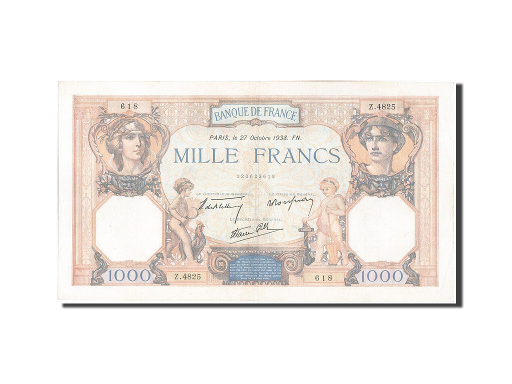 France, 1000 Francs, 1 000 F 1927-1940 ''Cérès et Mercure'', 1938, KM:90c,...