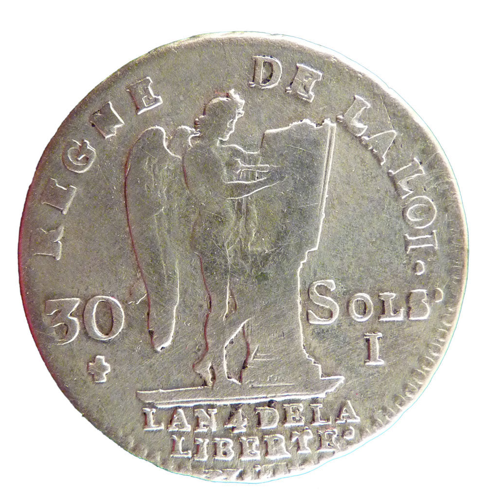 FRANCE, 30 sols françois, 30 Sols, 1792, Limoges, F(12-15), Silver, Gadoury #39,
