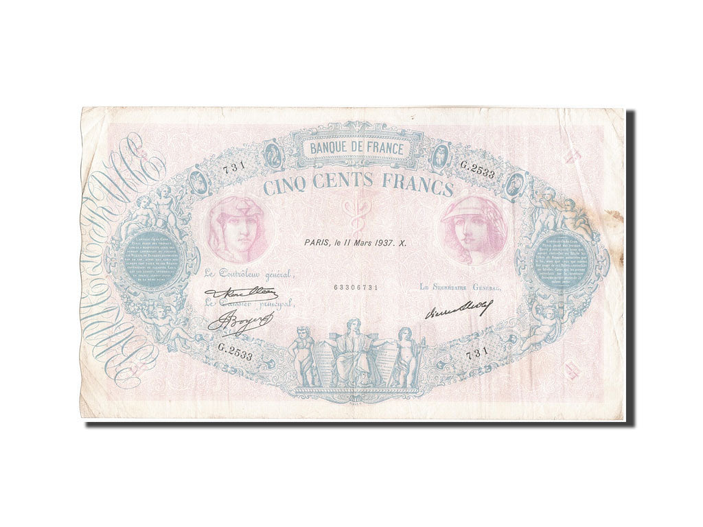 Francia, 500 Francs, 500 F 1888-1940 ''Bleu et Rose'', 1937, KM:66m, 1937-03-...