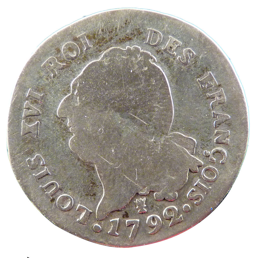 FRANCE, 30 sols françois, 30 Sols, 1792, Limoges, VG(8-10), Silver, Gadoury #39,