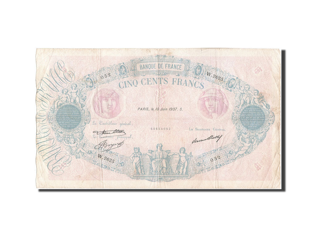 France, 500 Francs, 500 F 1888-1940 ''Bleu et Rose'', 1937, KM:66m, 1937-06-1...