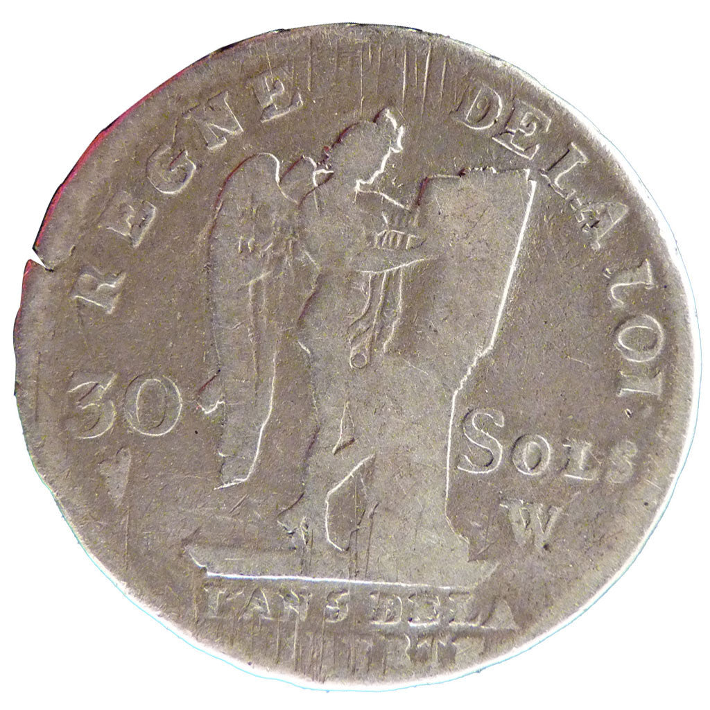 FRANCE, 30 sols françois, 30 Sols, 1793, Lille, KM #606.16, VF(30-35), Silver, G