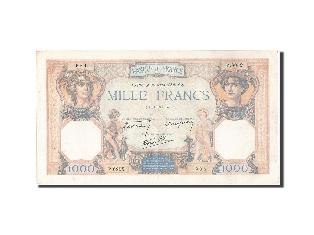 France, 1000 Francs, 1 000 F 1927-1940 ''Cérès et Mercure'', 1939, KM:90c,...