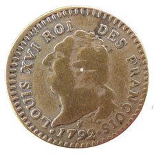 FRANCE, 30 sols françois, 30 Sols, 1792, Limoges, VF(20-25), Brass, Gadoury #39,
