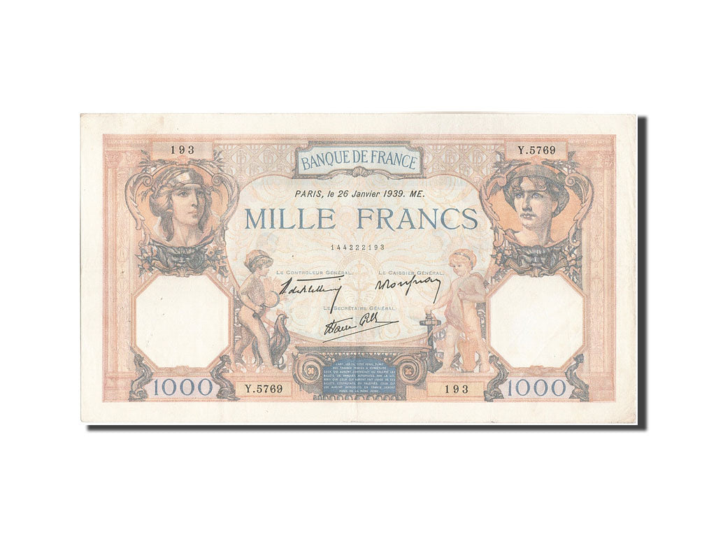 Frankreich, 1000 Francs, 1 000 F 1927-1940 ''Cérès et Mercure'', 1939, KM:9...