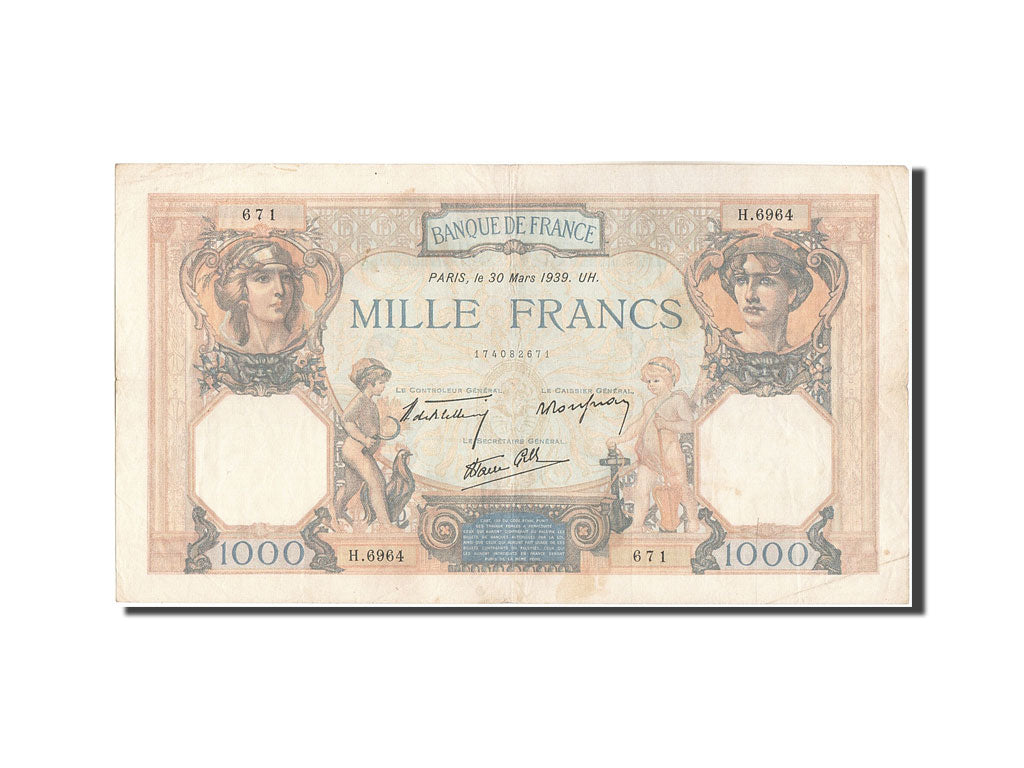 France, 1000 Francs, 1 000 F 1927-1940 ''Cérès et Mercure'', 1939, KM:90c,...
